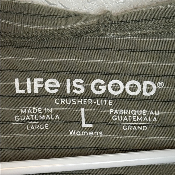 Life Is Good Women's Green Long Sleeve Hooded Stripe Flower Crusher Tee Large - Picture 2 of 5
